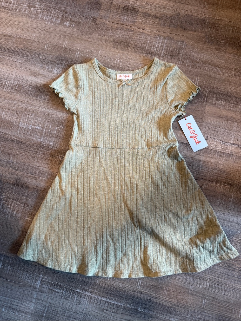 Cat & Jack Girls' Gold Ribbed Short Sleeve A-Line Dress